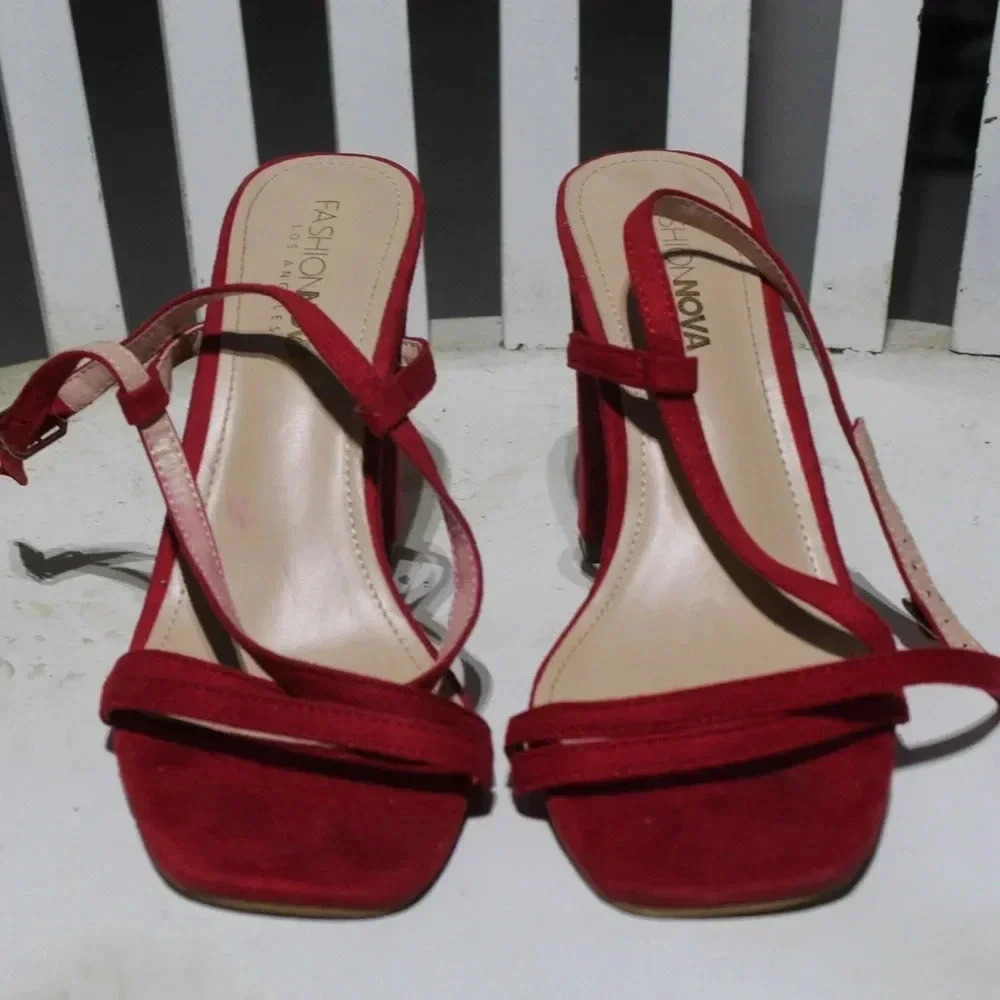 Red Suade Sandal Heels